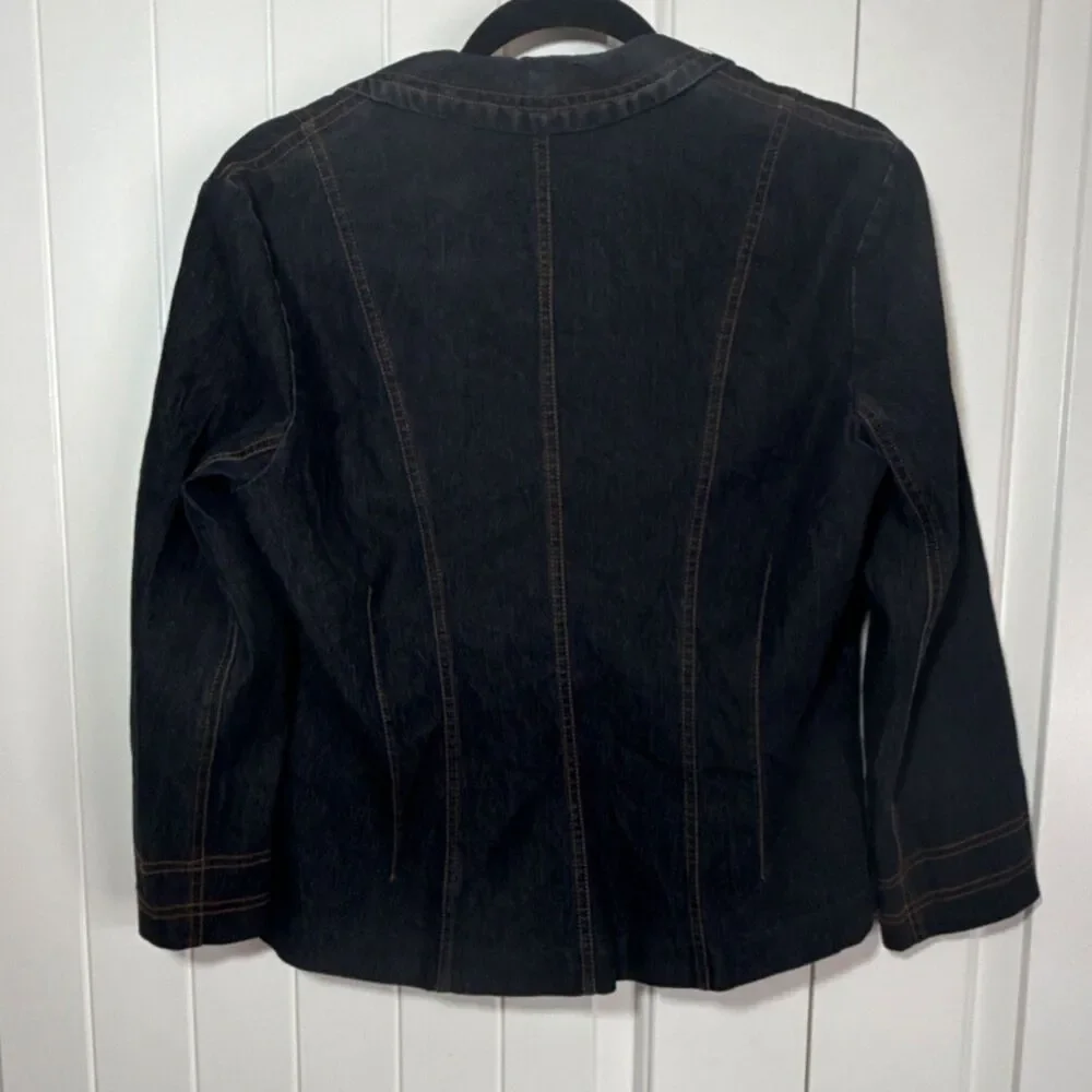 BISOU BISOU Button Collared Short Jacket Dark Blue Women's Size 12 - Picture 7 of 11